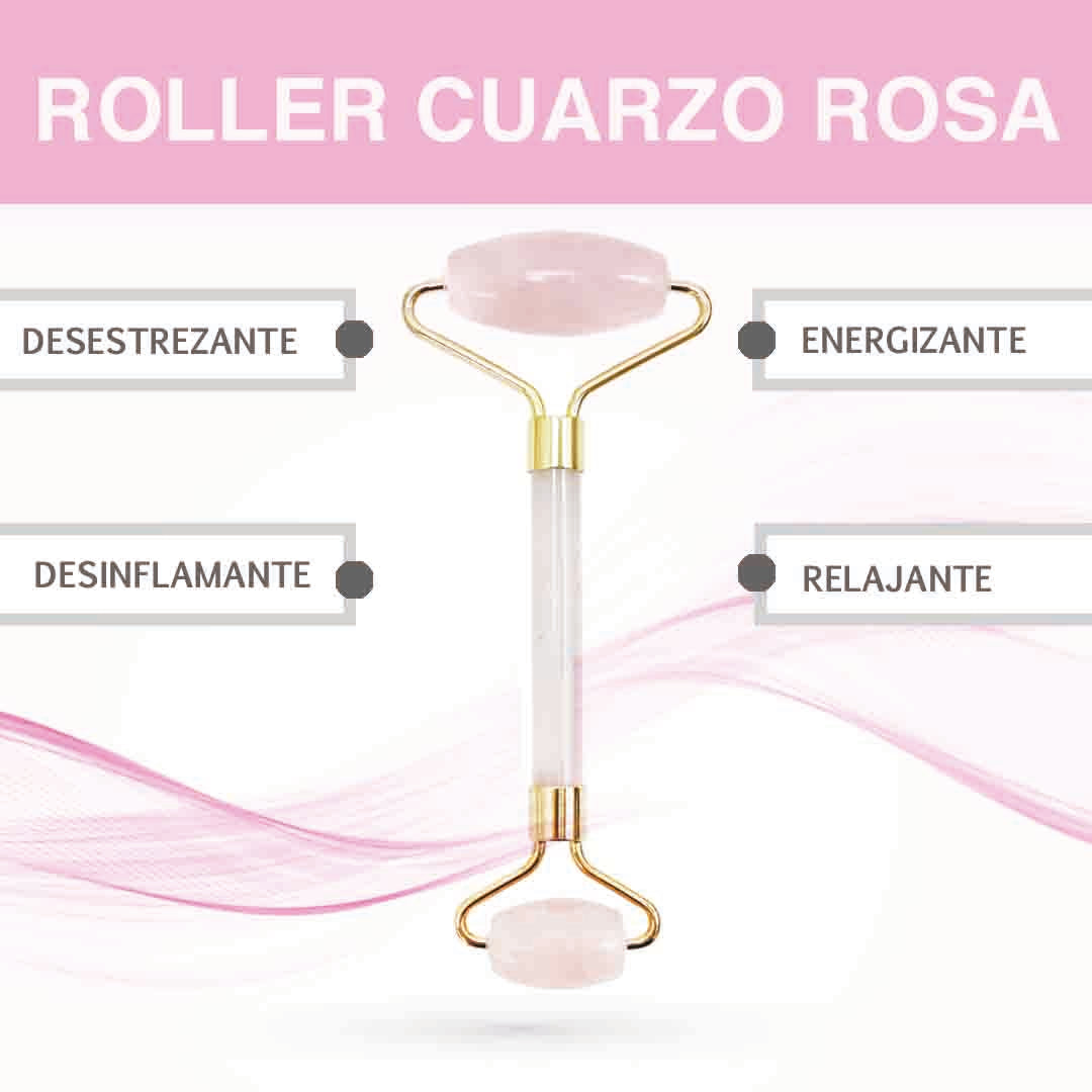 Rodillo facial de Cuarzo Rosa